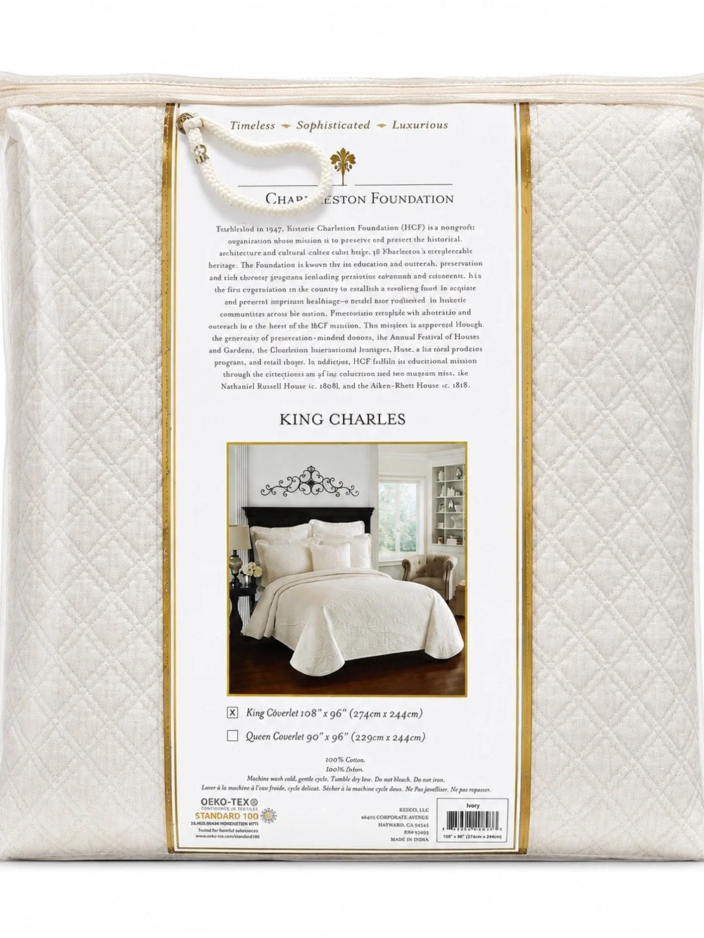 Historic Charleston King Charles Ivory King Cotton Matelasse Coverlet